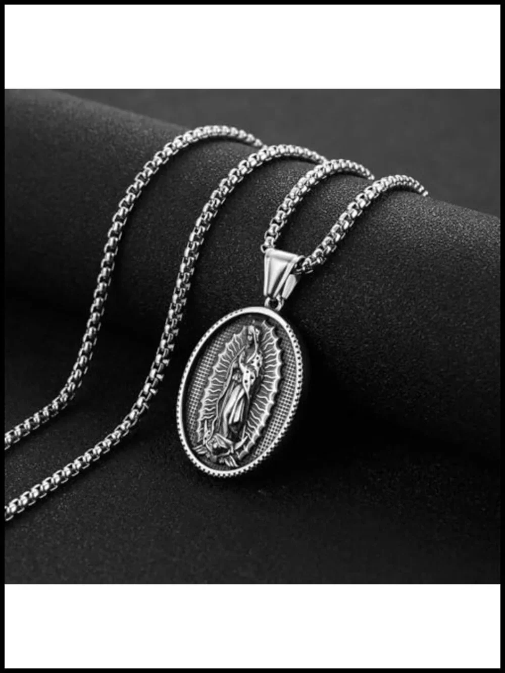 Stainless Steel Virgin Mary Guadalupe Oval Pendant Necklace Unisex